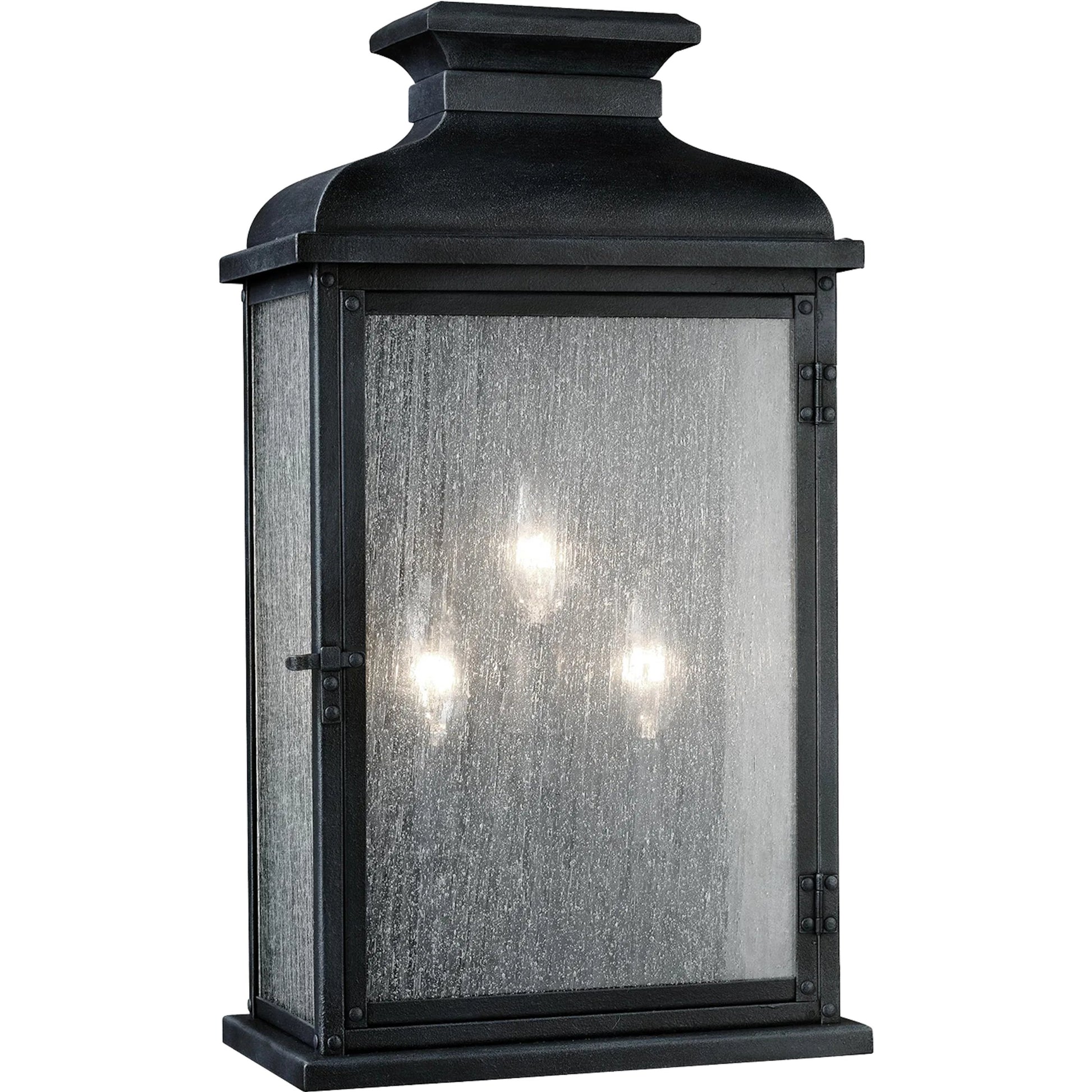 Pediment Outdoor Sconce by Generation Lighting in dark weathered zinc. Made from stainless steel in a traditional style.