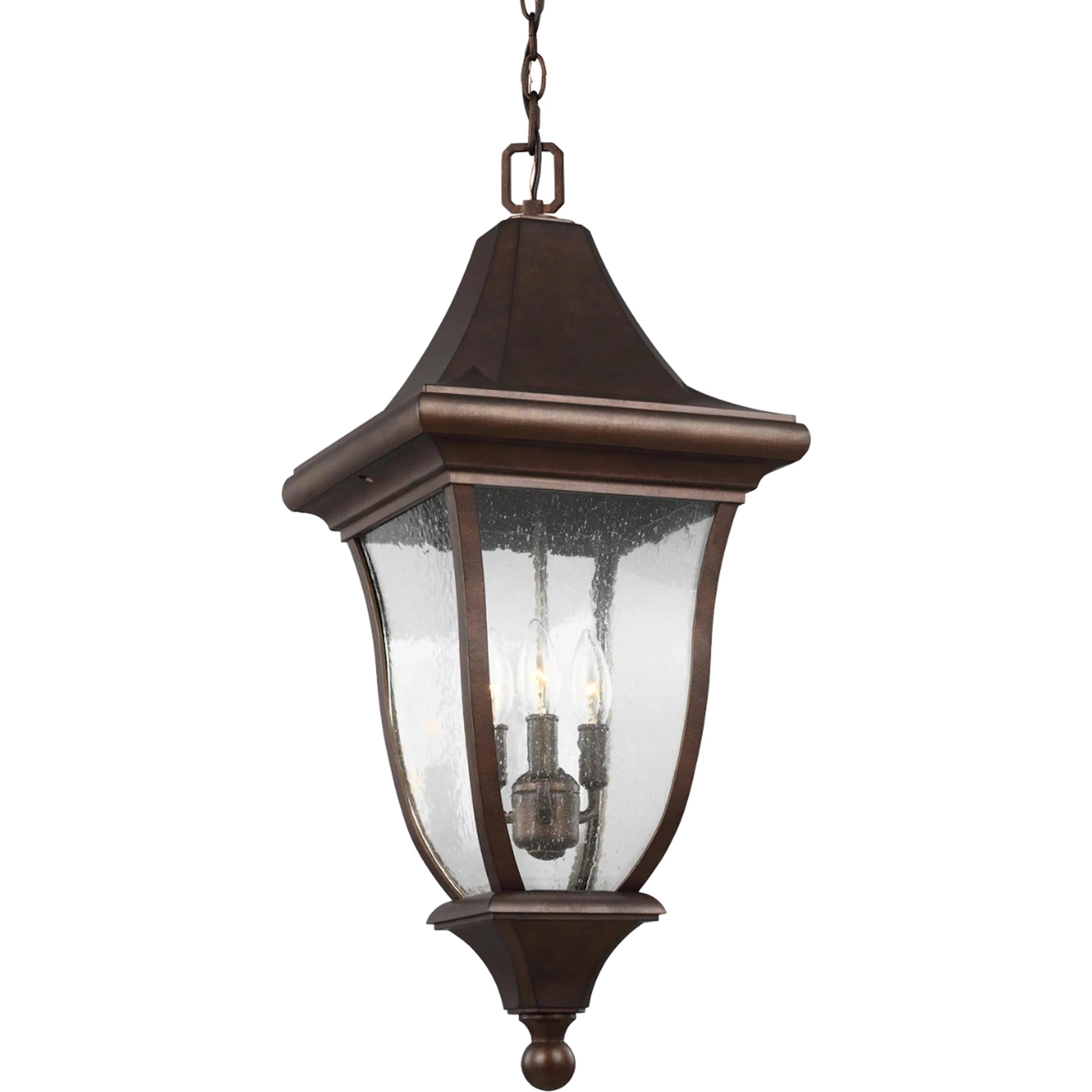 Oakmont Outdoor Pendant Lantern by Generation Lighting in patina bronze. Made from cast aluminum in a traditional style.