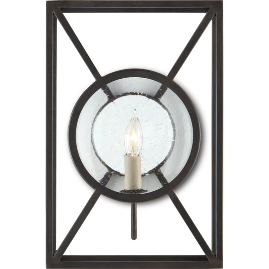 Beckmore Wall Sconce by Currey and Company. Made from wrought iron, glass in a cottage & farmhouse style.