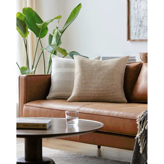 Colchester Pillow - 487803 by Surya in sand, light silver, khaki, eggplant, ash, silver. Made from front: 100% polyester, back: 100% polyester in a modern style.