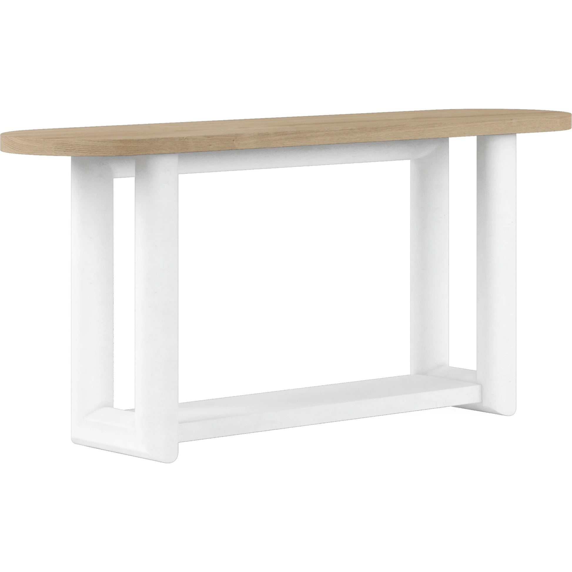 Garrison Console Table by A.R.T. Furniture in washed oak, emory white. Made from parawood solids with ash embossing, white oak veneers, resin in a modern style.