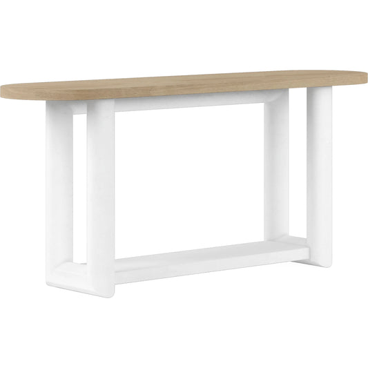 Garrison Console Table by A.R.T. Furniture in washed oak, emory white. Made from parawood solids with ash embossing, white oak veneers, resin in a modern style.