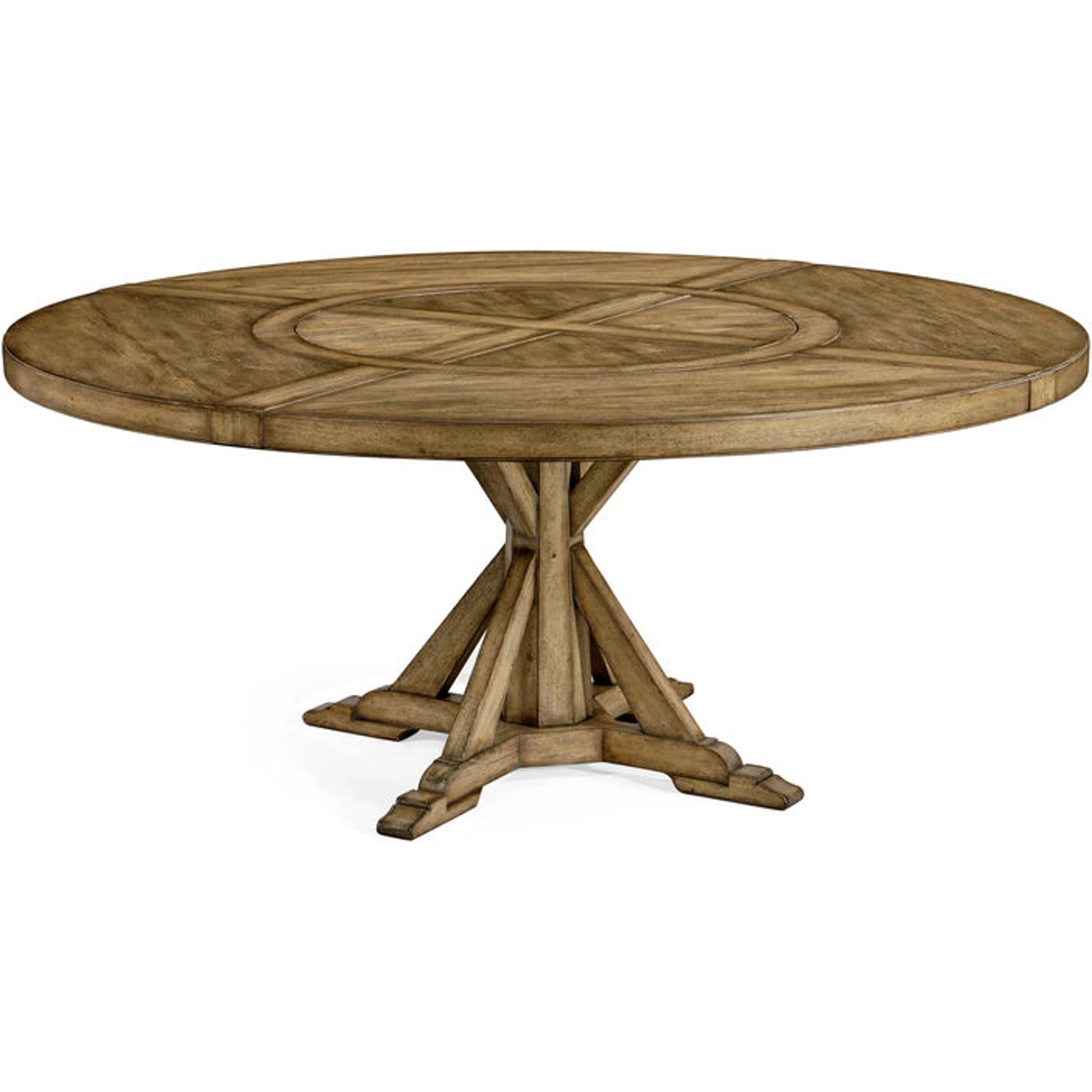 Casually Country Round 72" Solid Wood Dining Table in Medium Driftwood by Jonathan Charles in medium driftwood. Made from acacia in a modern style.