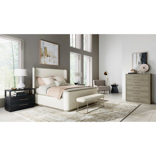 Linville Falls Boones Upholstered Shelter Bed by Hooker Furniture in beige and merino pearl, mink. Made from veneers, fabric in a modern style.