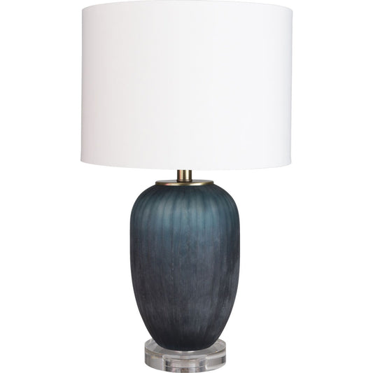 Oliver Lamp - 19827 by Surya in teal, white and base painted. Made from cotton, polyester, glass, crystal, metal - iron, 100% metal in a coastal style.