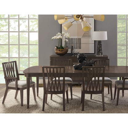 Asher Park Leg Dining Table by Pulaski Furniture in piano brown. Made from eucalyptus veneers in a unique style.