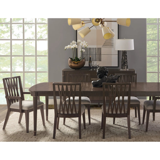 Asher Park Wood Back Arm Chair by Pulaski Furniture in piano brown. Made from eucalyptus veneers in a unique style.