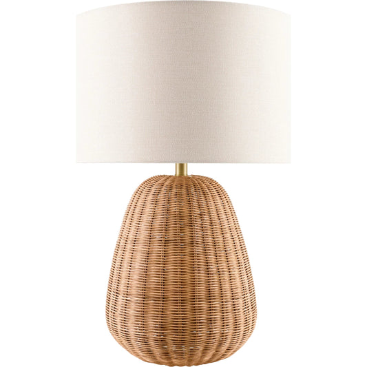 Olira Accent Table Lamp by Surya. Made from rattan, linen, polyester, iron in a rustic style.