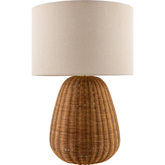 Olira Accent Table Lamp by Surya. Made from rattan, linen, polyester, iron in a rustic style.