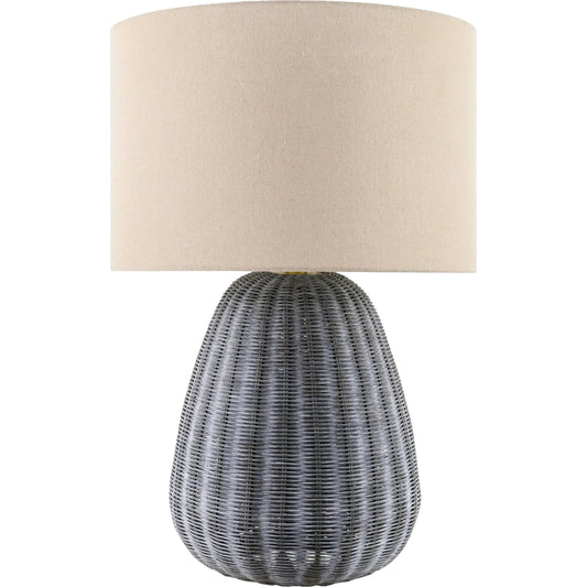 Olira Accent Table Lamp by Surya. Made from rattan, linen, polyester, iron in a rustic style.