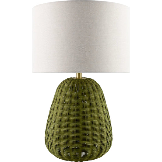 Olira Accent Table Lamp by Surya. Made from rattan, linen, polyester, iron in a rustic style.