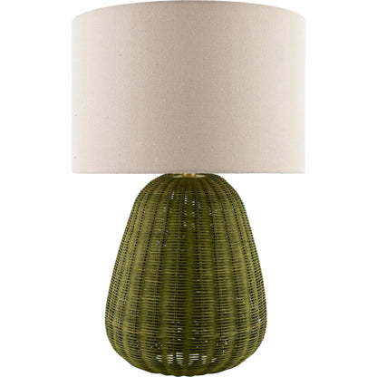 Olira Accent Table Lamp by Surya. Made from rattan, linen, polyester, iron in a rustic style.