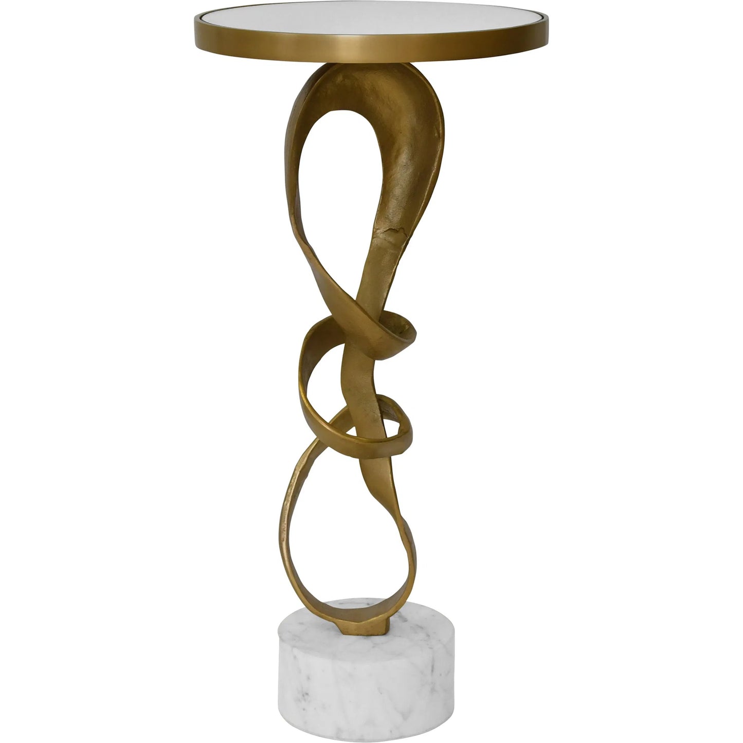 001 SI-2252779 | Primary Silo | Olympia Round Sculptural Loop Side Table by Worlds Away. Made from brass, mirror in a modern style.