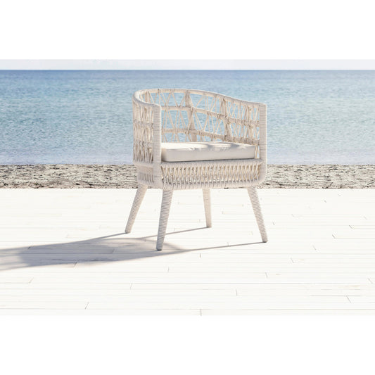 Dana Outdoor Rope Dining Chair in Linen by Sunset West in natural. Made from olefin rope in a coastal style.