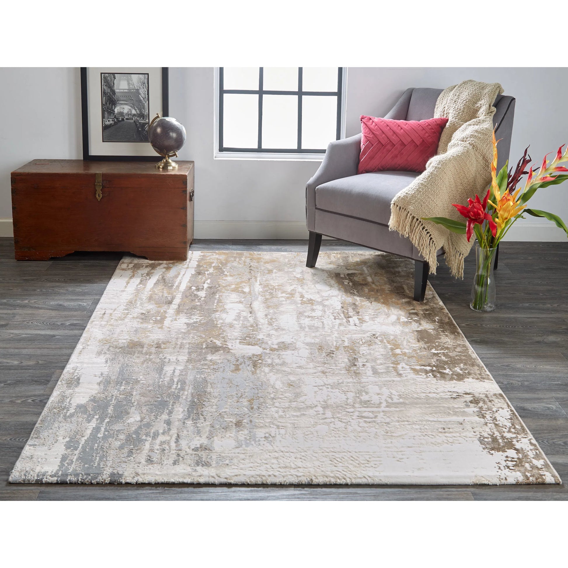 Parker Transitional Rug - 3709F by Feizy in tan, ivory, gray. Made from viscose, polyester in a unique style.