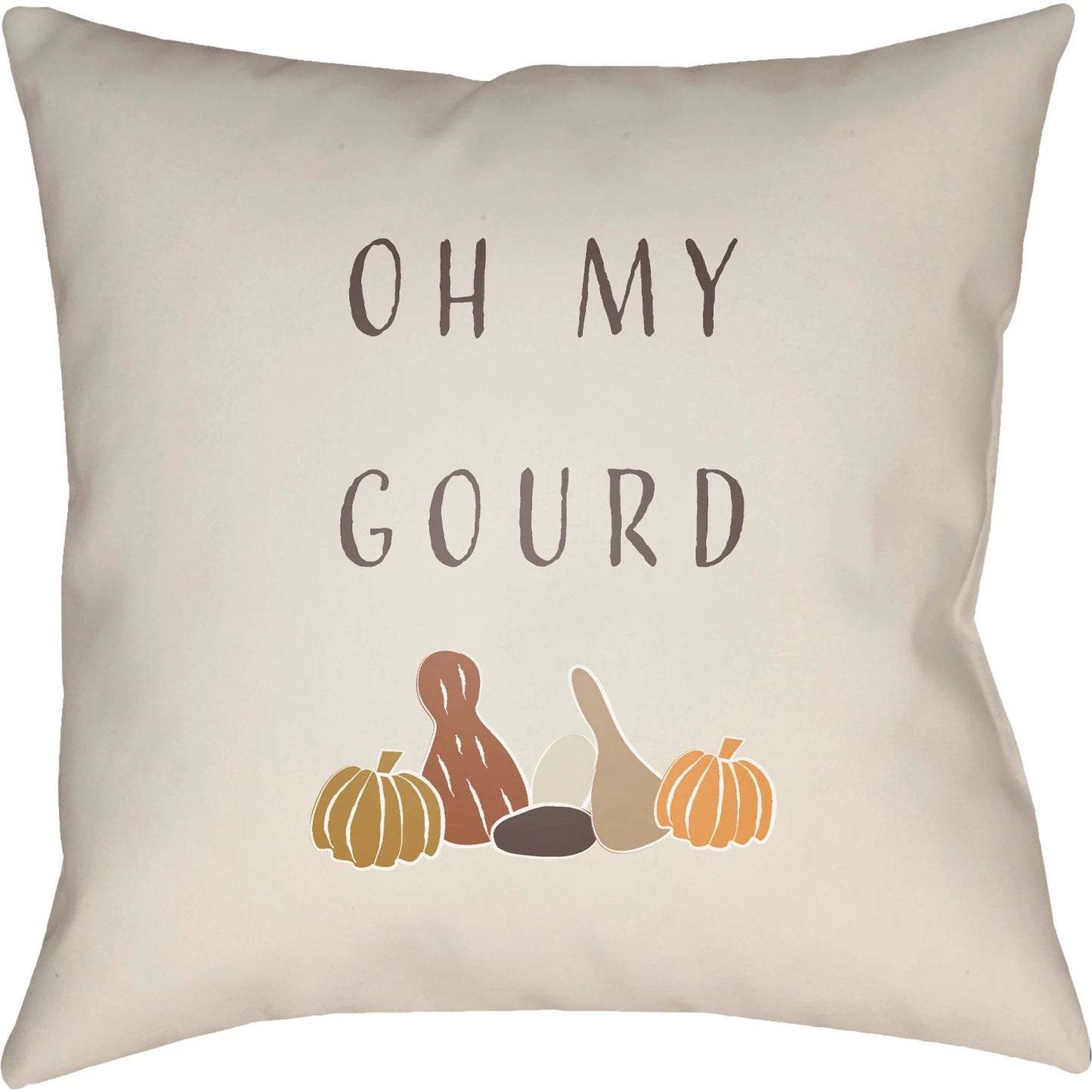 001 SI-2048111 | Primary Silo | Oh My Gourd Indoor/Outdoor Pillow by Livabliss in beige, dark brown, mustard, tan, amber, brown. Made from front: 100% polyester, back: 100% polyester, fill: polyester, polyfill in a modern style.