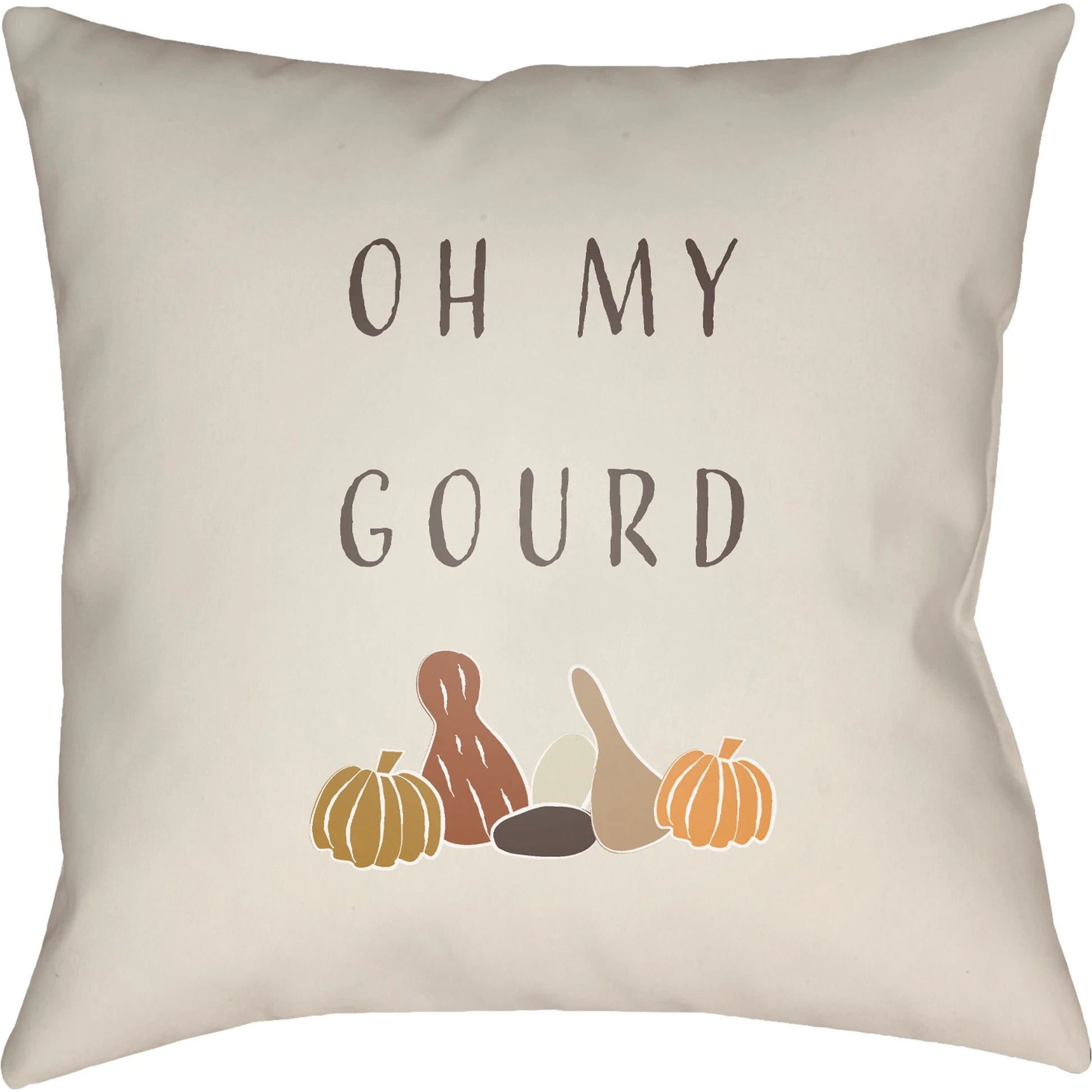 Oh My Gourd Indoor/Outdoor Pillow by Livabliss in beige, dark brown, mustard, tan, amber, brown. Made from front: 100% polyester, back: 100% polyester, fill: polyester, polyfill in a modern style.