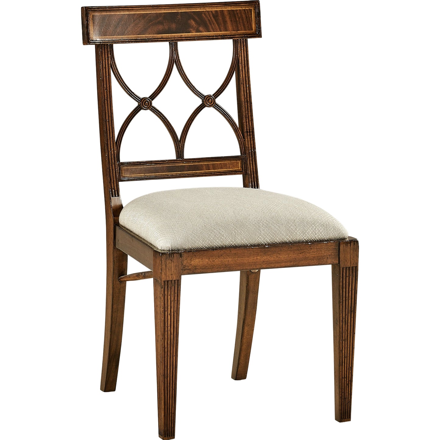 002 SI-1991053 | Additional Silo | Buckingham Regency Mahogany Curved Back Side Chair by Jonathan Charles in medium antique mahogany. Made from acacia in a modern style.