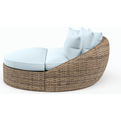 Havana Outdoor Round Daybed by Sunset West in tobacco. Made from resin wicker in a modern style.