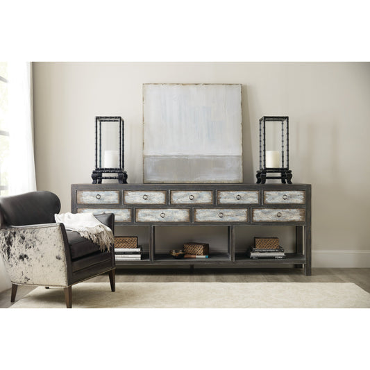 Beaumont Console by Hooker Furniture in french press. Made from hardwoods in a rustic style.