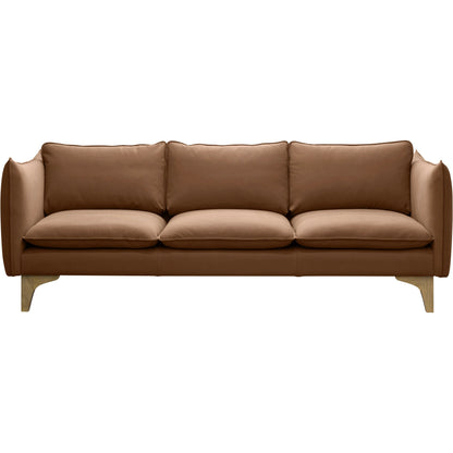 Simone Sofa by Surya in brown and lacquered. Made from upholstery: leather, base: rubber wood, fill: 70% polyurethane foam, 30% mixed feather in a modern style.