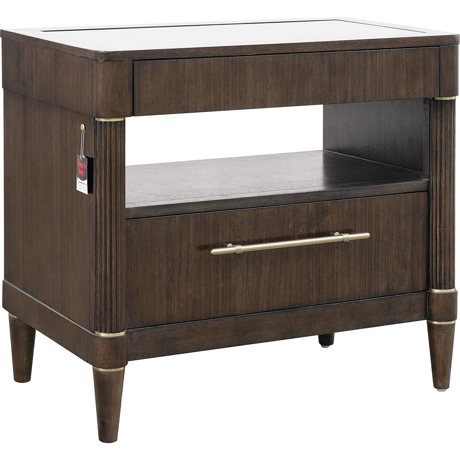Asher Park Glass Top Bachelor's Chest by Pulaski Furniture in piano brown. Made from eucalyptus veneers in a unique style.