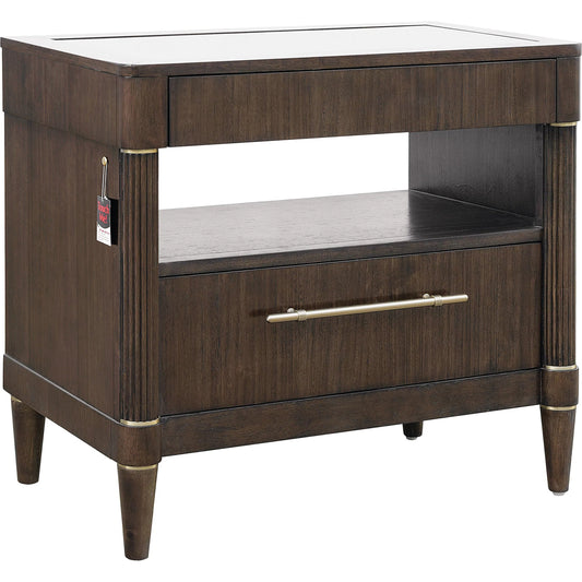 Asher Park Glass Top Bachelor's Chest by Pulaski Furniture in piano brown. Made from eucalyptus veneers in a unique style.