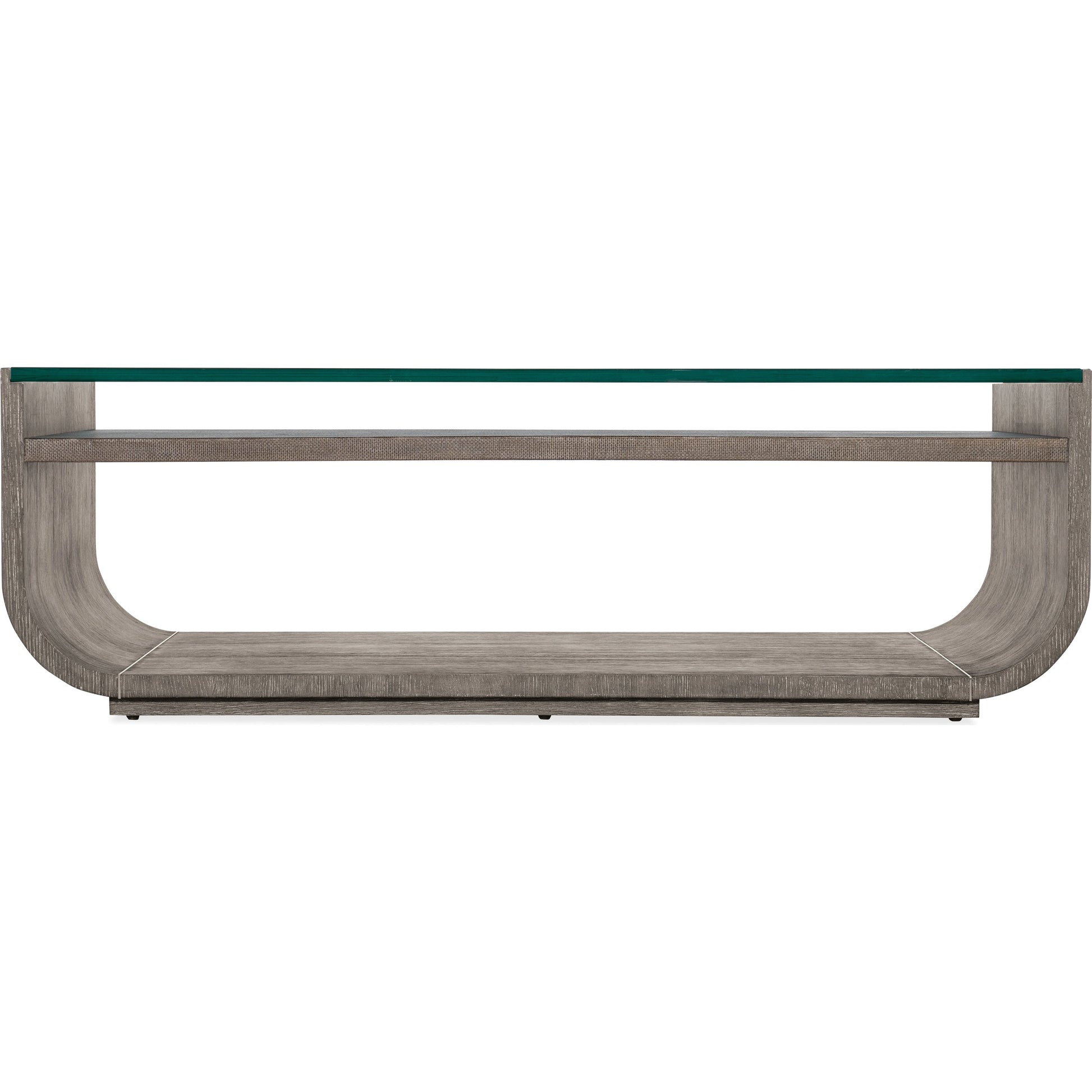 Modern Mood Rectangle Cocktail Table by Hooker Furniture. Made from oak veneers, glass in a modern style.