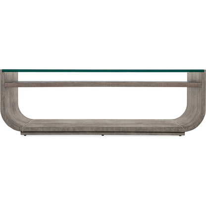Modern Mood Rectangle Cocktail Table by Hooker Furniture. Made from oak veneers, glass in a modern style.