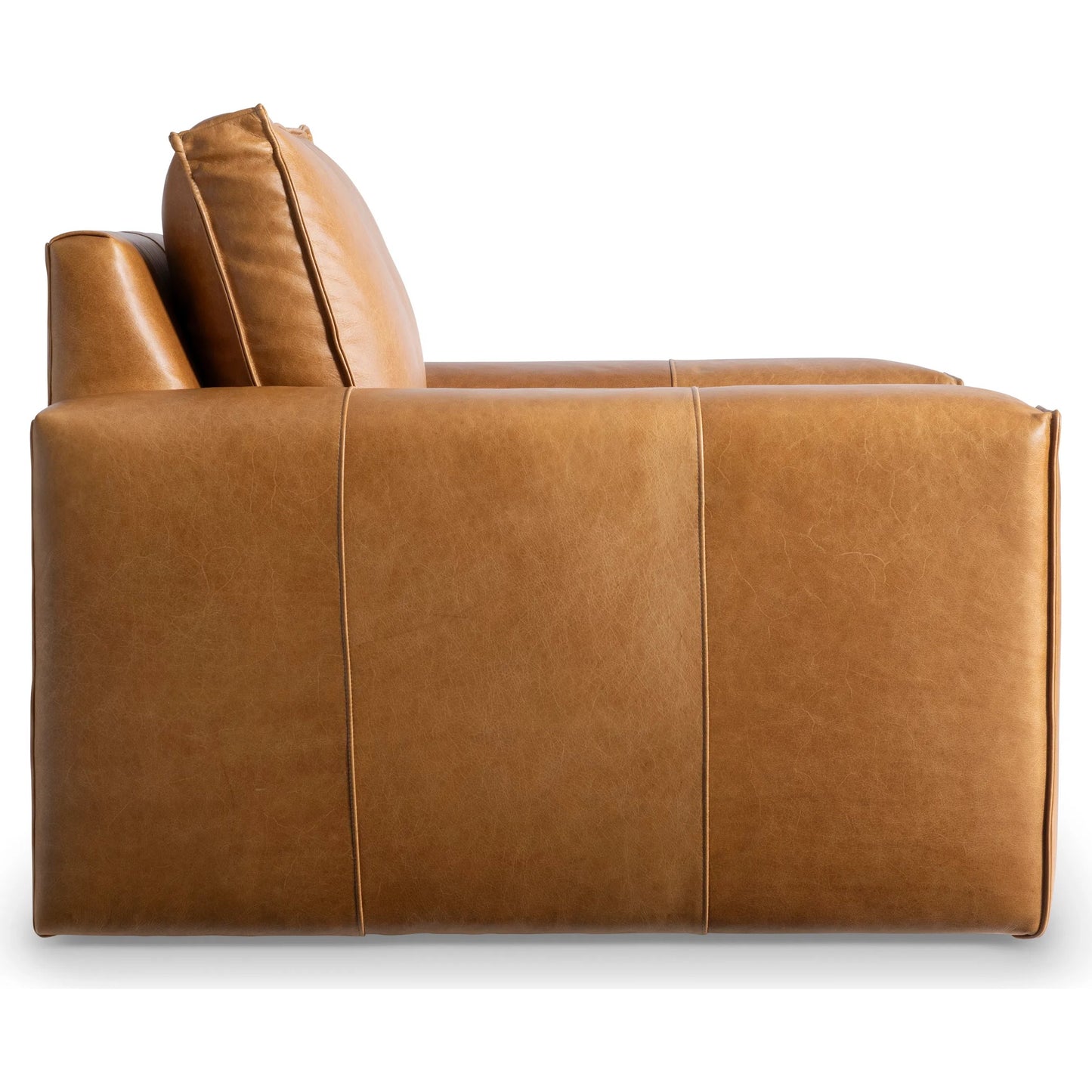 002 SI-2453326 | Additional Silo | Nest Leather Swivel Chair by Bernhardt in tan. Made from leather, polyfoam core, polyester fibers, waterfowl feathers, waterfowl down in a traditional style.