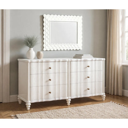 Haven Mirror by A.R.T. Furniture in warm white. Made from parawood solids, oak veneer in a transitional style.