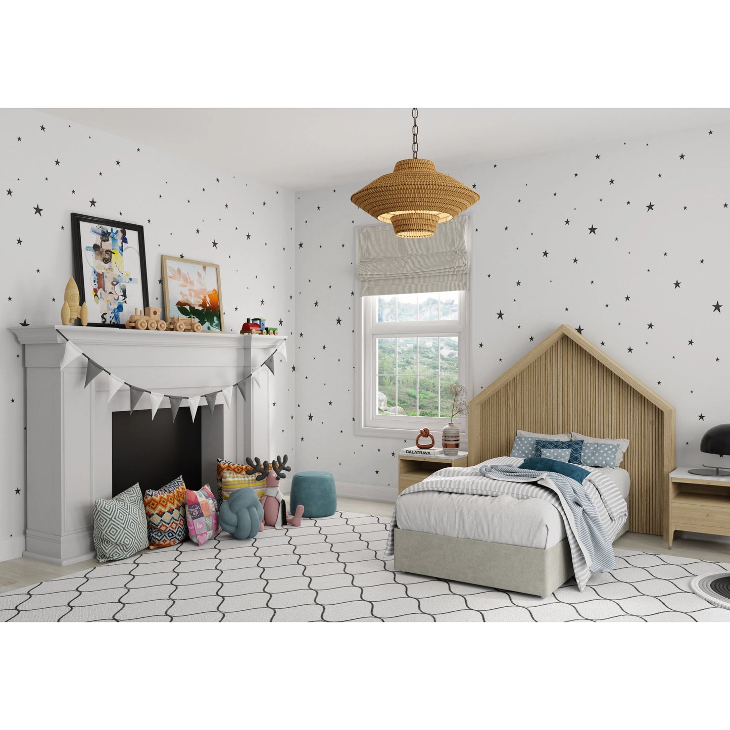 005 SI-1965992 | Lifestyle | Luca Single-Light Rattan 3-Tier Chandelier by Lumanity in hand painted bronze. Made from iron, natural rattan in a coastal style.