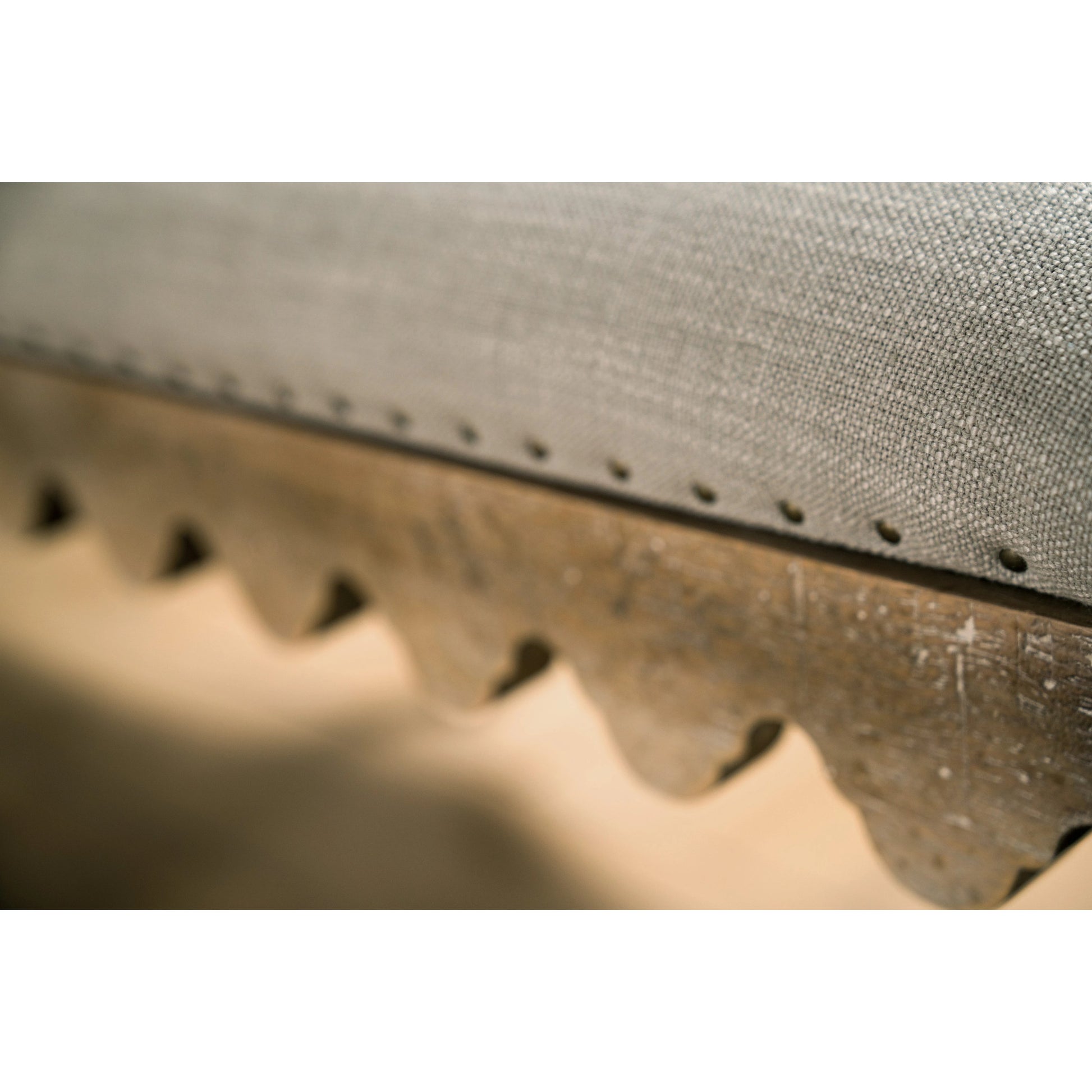 Madera Bed Bench by Hooker Furniture in grey and light brown, soft gray. Made from fabric in a traditional style.