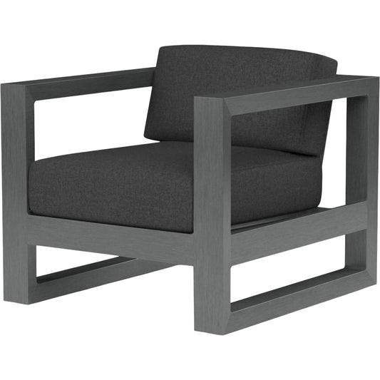 Redondo Outdoor Club Chair by Sunset West in grays. Made from aluminum in a modern style.