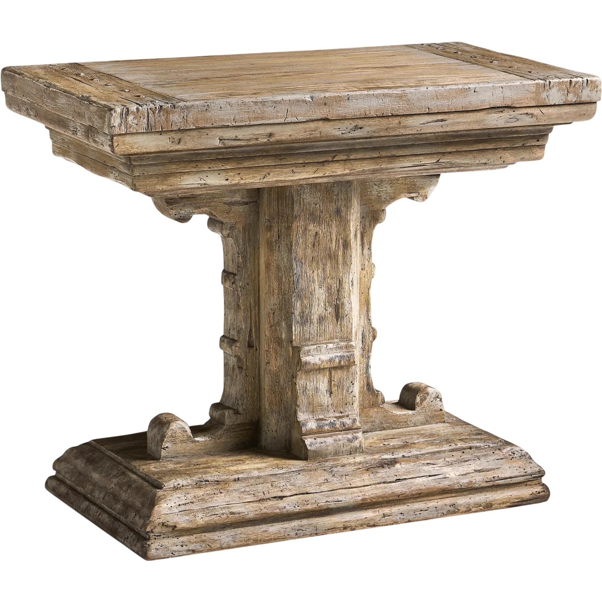Caldera Pedestal-Base Side Table by Jonathan Charles in light spain painted walnut. Made from main acacia in a unique style.