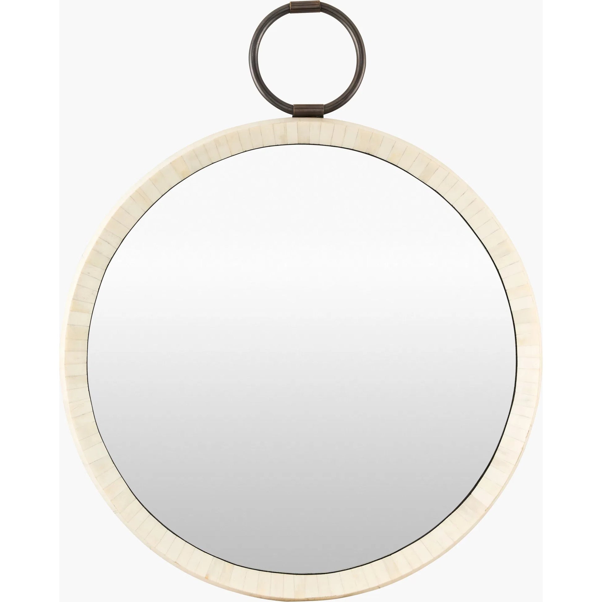 Opale Accent Mirror by Surya in cream. Made from bone in a transitional style.