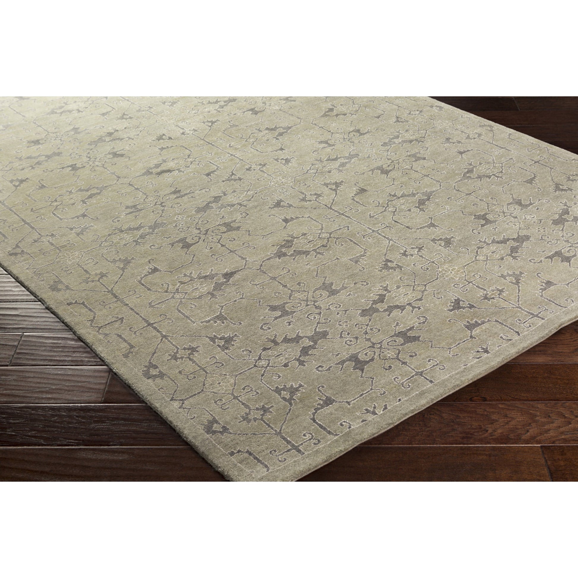 Opulent OPE-6001 Rug by Surya in dusty sage, charcoal, oatmeal. Made from 60% wool, 20% cotton, 20% viscose in a unique style.