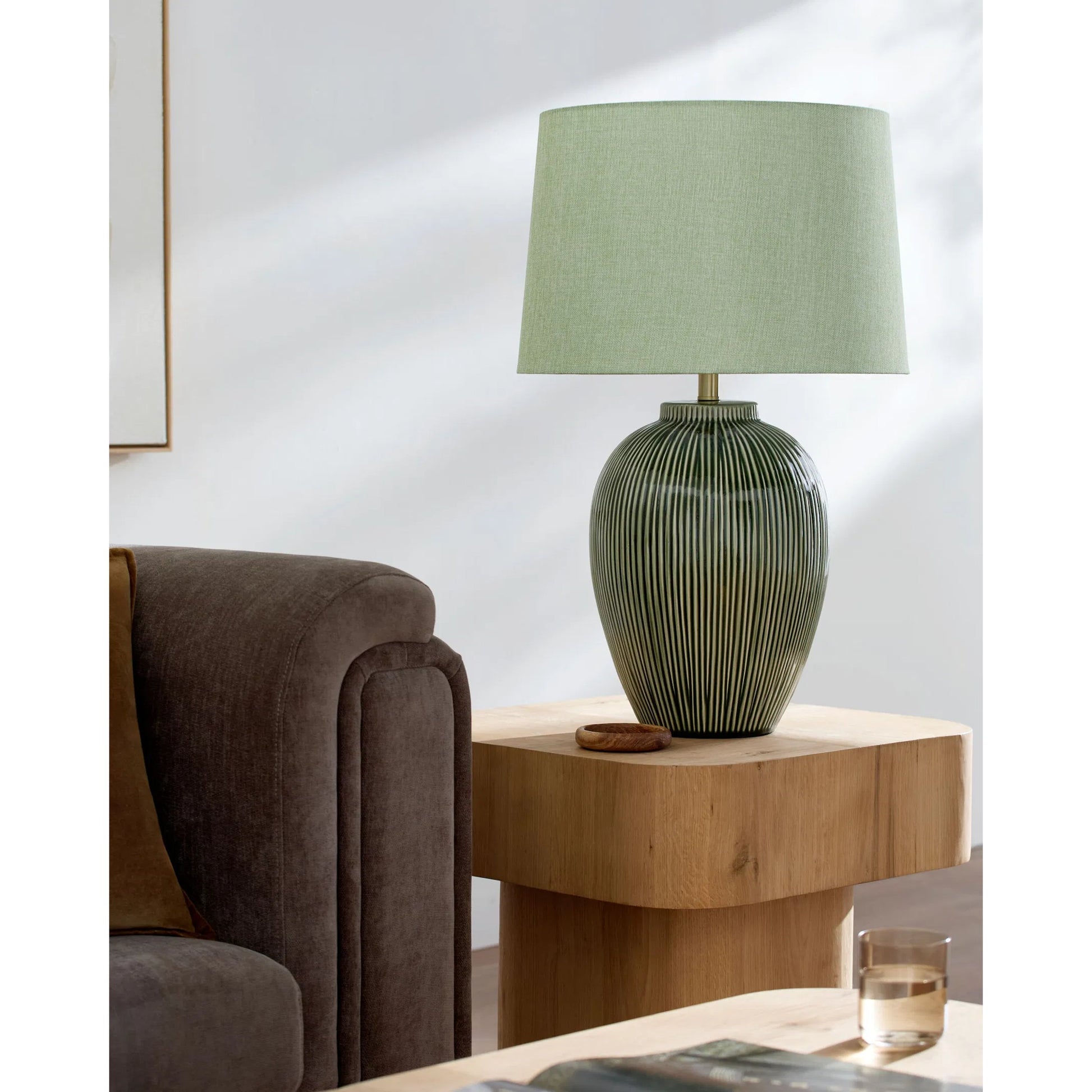 Opio Accent Table Lamp by Surya. Made from ceramic, iron, linen, polyester in a eclectic & global style.