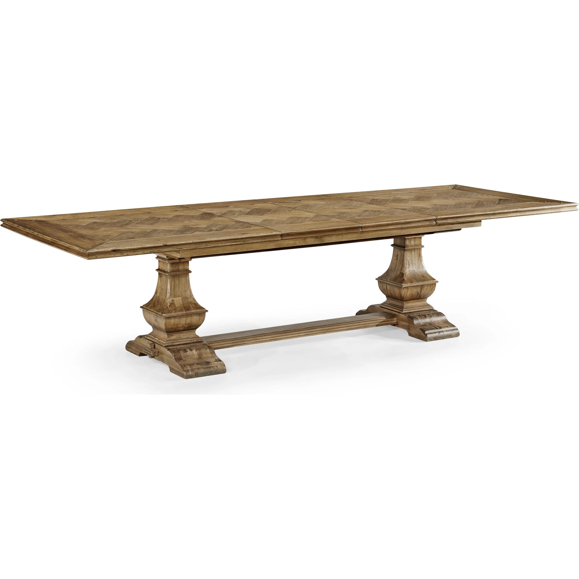 Casual Accents Medium Driftwood Parquet Top Dining Table by Jonathan Charles in medium brown driftwood. Made from acacia in a modern style.