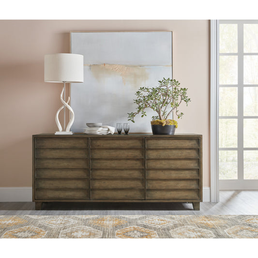 Sundance Buffet by Hooker Furniture in cliffside. Made from quartered pine, maple veneers, solid-wood edge top in a transitional style.