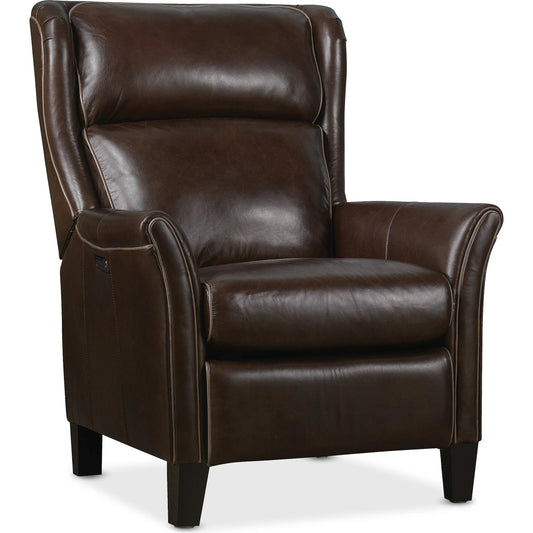 Henley Power Recliner with Power Headrest by Hooker Furniture. Made from leather in a traditional style.