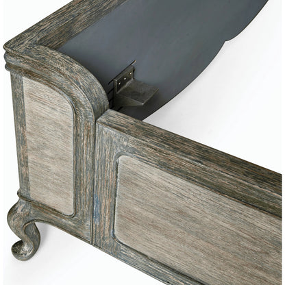 Arlingham King Shelter Bed by Jonathan Charles in blue and chipped blue oak. Made from oak solids, veneers in a modern style.