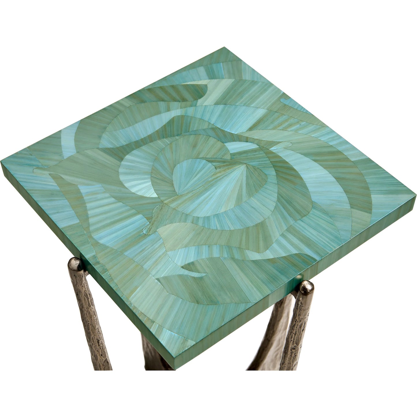 005 SI-2252663 | Closeup | Seaglass Martini Table by Jonathan Charles in blue and blue straw. Made from stainless steel, plywood, straw in a eclectic & global style.