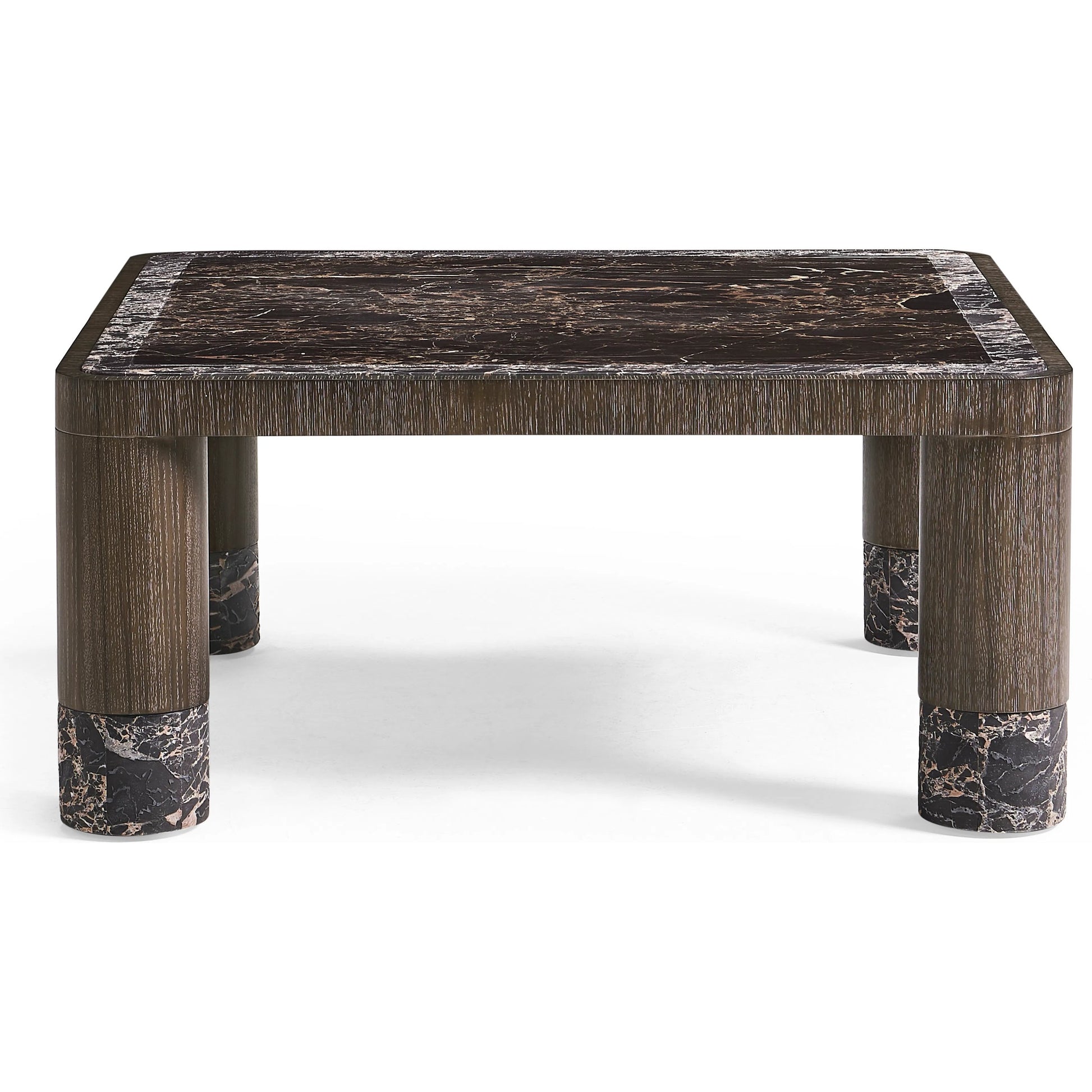 Monarch Square Cocktail Table by Jonathan Charles in chocolate apricot oak. Made from main oak veneer in a unique style.