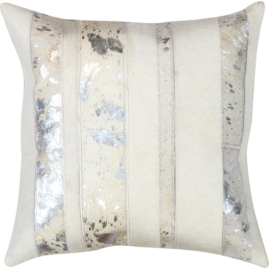 Safari Striped Cowhide Throw Pillow by Pasargad Home in silver. Made from cowhide in a modern style.