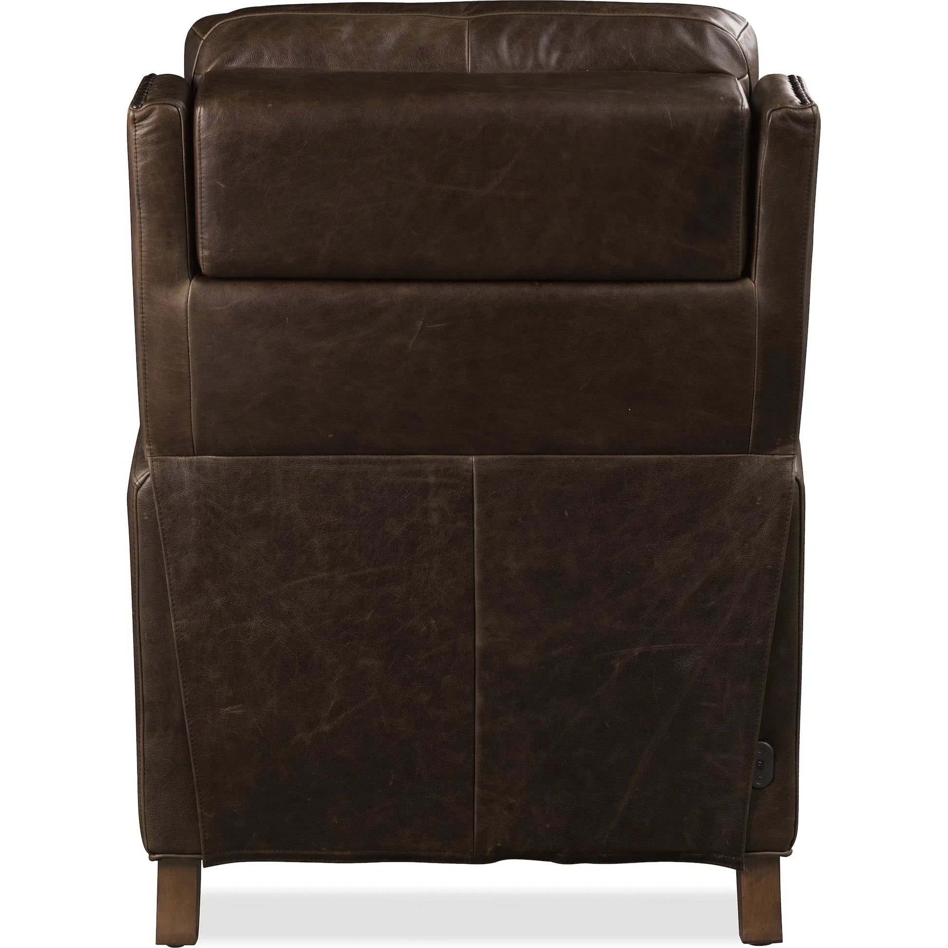 Jacklyn Power Recliner with Pop-Up Headrest by Hooker Furniture in dark wood. Made from leather in a traditional style.