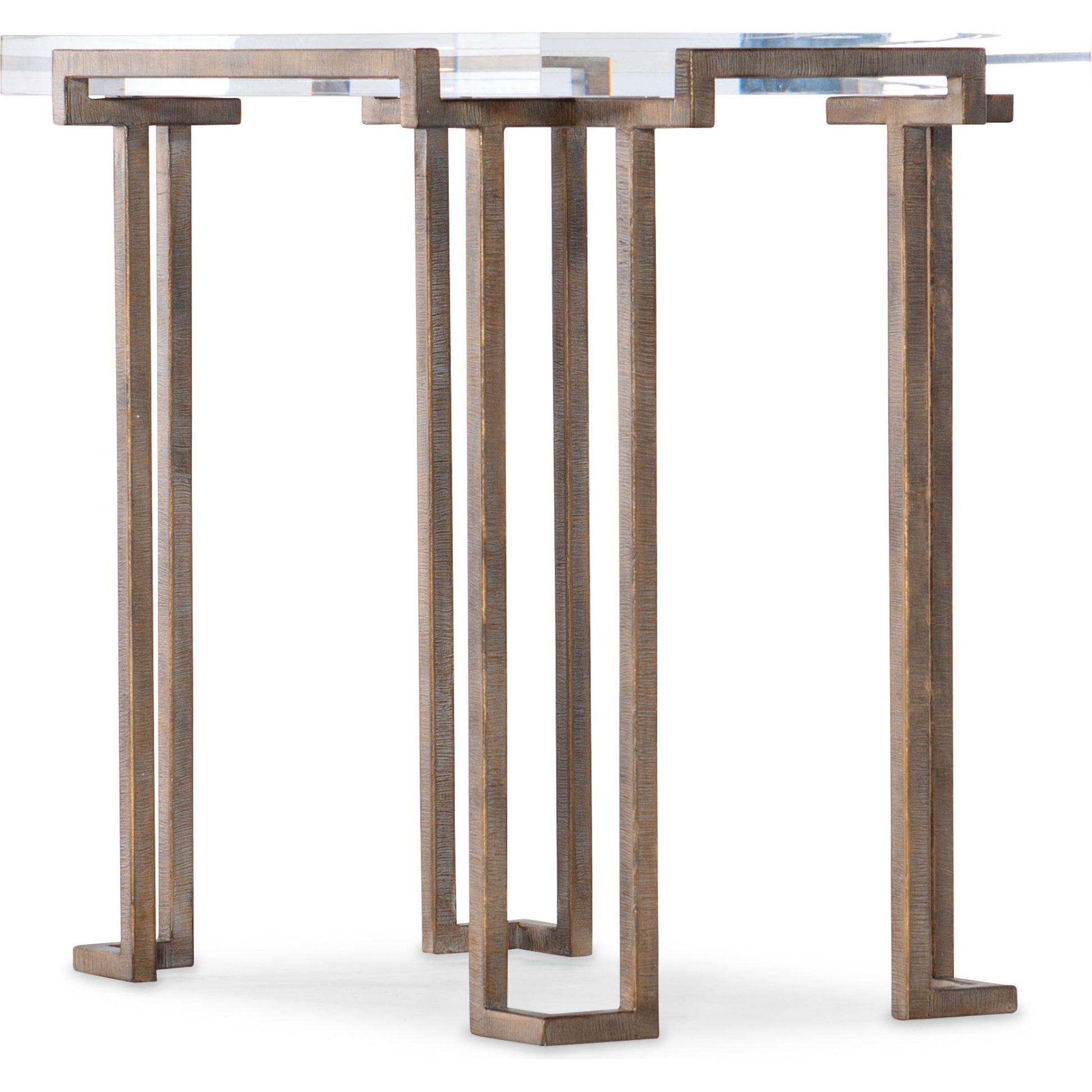 Grove End Table by Hooker Furniture in antique brass. Made from acrylic, iron in a modern style.
