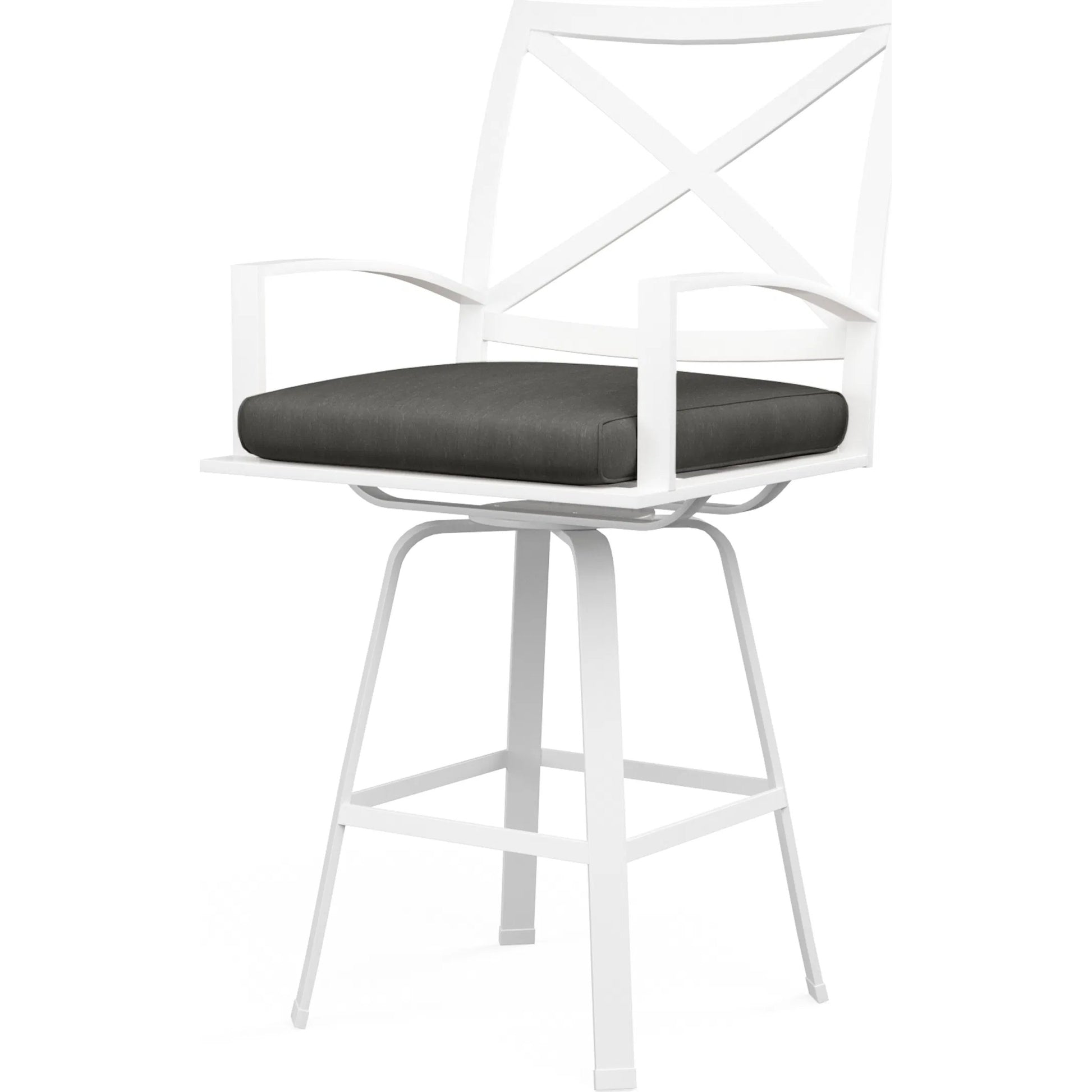 Bristol Outdoor Swivel Barstool in Canvas Flax w/ Self Welt by Sunset West. Made from aluminum in a modern style.