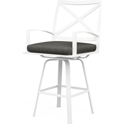 Bristol Outdoor Swivel Barstool in Canvas Flax w/ Self Welt by Sunset West. Made from aluminum in a modern style.
