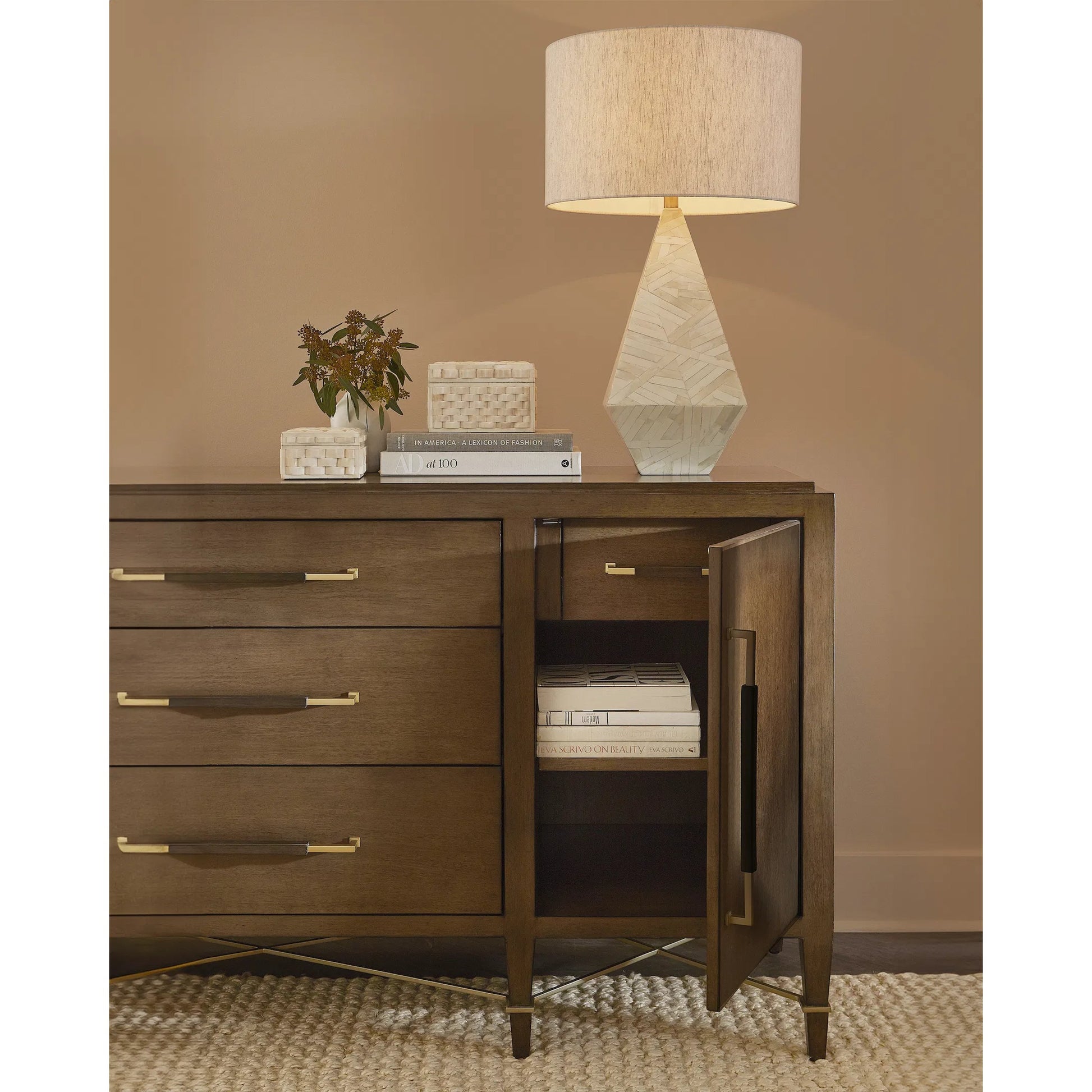 Elysium Table Lamp by Currey and Company. Made from bone, engineered wood in a modern style.